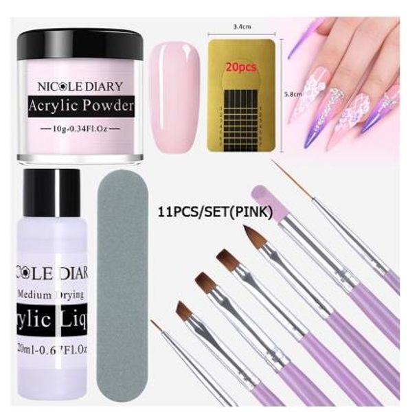 

11pcs/set acrylic clear extension builder crystal nail glitter chrome 3d nail tips carving manicure art tools, Silver;gold