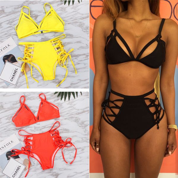

swimwear for women bikini high waist bandage bikini set women swimwear swimsuit bikinis waiste bathing biquini de bain femme xl, White;black