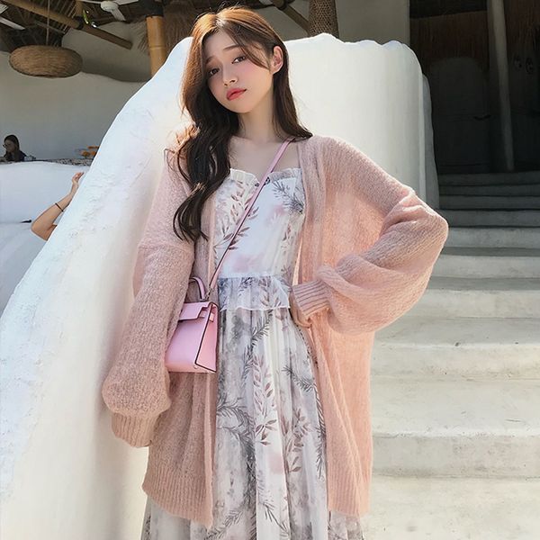 

summer 2019 thin coat sunscreen clothing long sleeve knitted blouse kimono cardigan, Black;brown