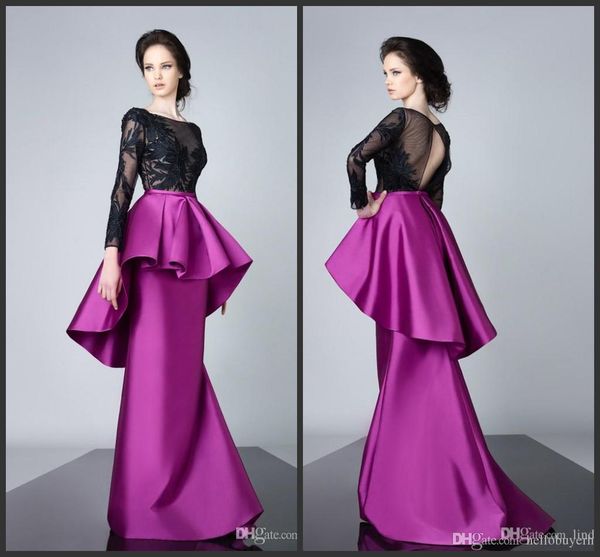 

фиолетовый черный кружевной топ с длинным рукавом русалка элегантные вечерние вечерние платья 2019 гной размер vestidos de fiesta zuhair mur, Black;red