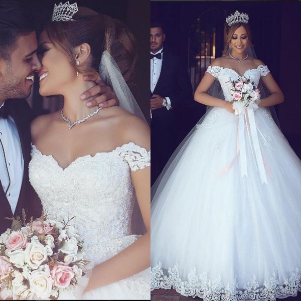 

arabic ball gown wedding dresses sweetheart off the shlouder lace tulle bridal dresses vintage wedding gowns, White