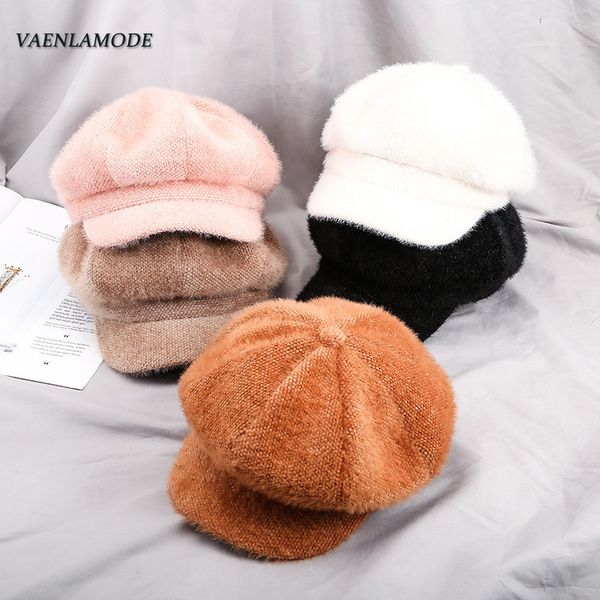 New Hat Cap Short Hair Autumn Winter Fur Octagonal Cap Navy Female