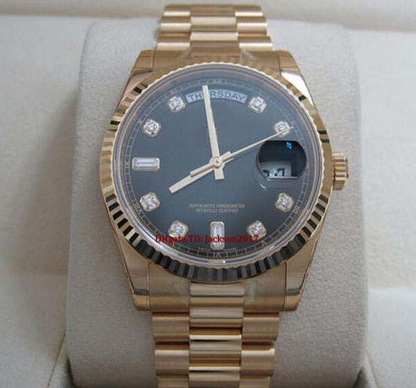 

christmas gift mens watch 18k yellow gold black diamond president model 118238, Slivery;brown
