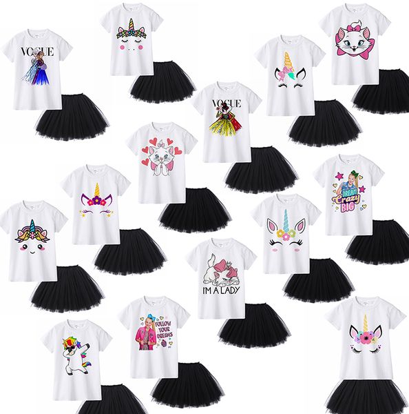 

baby girl clothes girl print dress suit cartoon t-shirt two-piece +shorts clothing set girl's outfits children suit kidsboutique clothe, White