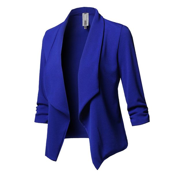 

kenancy solid office ladies blazer women blazers and jackets ruched long sleeve plus size asymmetrical casual business outwear, Black;brown
