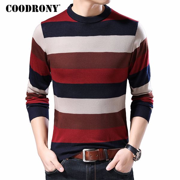

coodrony brand sweater men cotton knitwear pull homme streetwear fashion striped pullover men autumn winter mens sweaters 91038, White;black