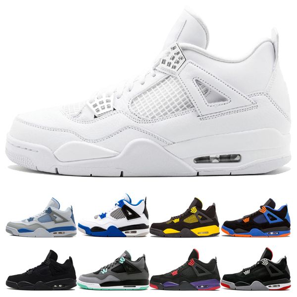 

New Arrival Bred Pure Money 4 4s men Basketball Shoes 2019 Black Cat Thunder White Cement Royalty Black cat mens trainers Sports Shoes