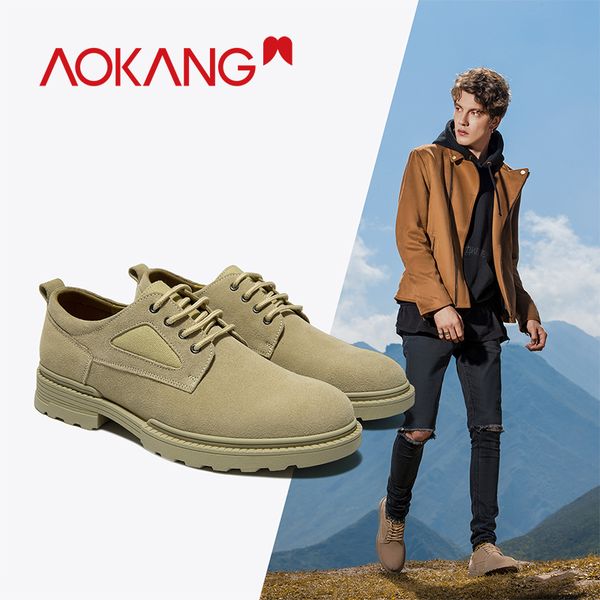 

aokang 2019 brogue casual leather shoes men fashion oxford shoes for men lace up flats zapatos hombre, Black
