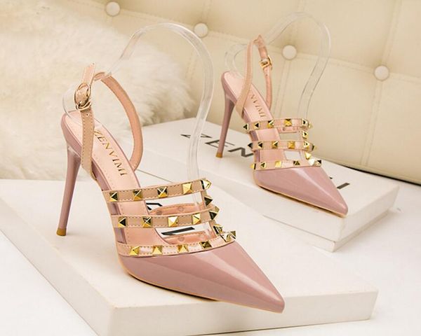 

sell women high heels dress shoes party fashion rivets girls pointed toe shoes buckle platform pumps wedding shoes size 33-40, Black