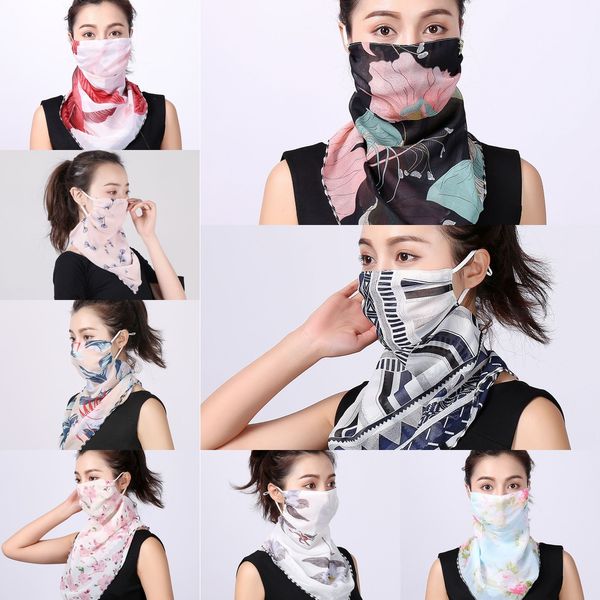 

4igqn ice silk scarf triangle scarf balaclavas riding half face mask printing breathable bandana multifunctional mask magic sunscreen, Black