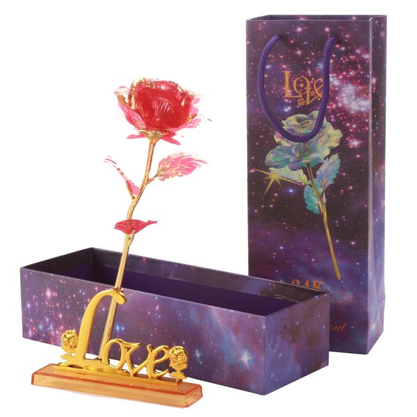 

моделирование eternity rose радуга день святого валентина романтический 24k золотой фольги цветов свадебный подарок красивые розы зоотоваров