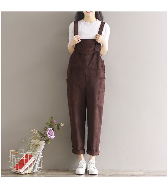 

preppy style spring women solid rompers strap backless casual loose corduroy trousers fashion wide leg pants overalls pv259, Black;white