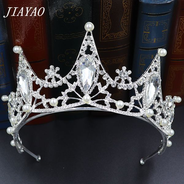 

bridal hair accessories bridal tiara wedding crown crystal rhinestone pearl crown head jewelry silver/golden princess tiaras, Golden;white