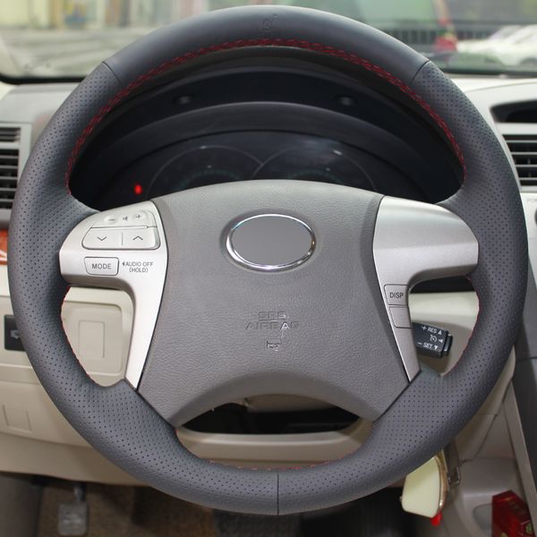 

black leather diy hand-stitched car steering wheel cover for toyota highlander toyota camry 2007-2011