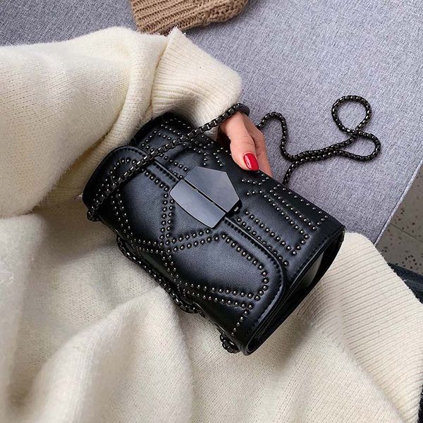 

small pu leather crossbody bags for women 2020 rivets shoulder messenger bag female travel handbags chain cross body bag