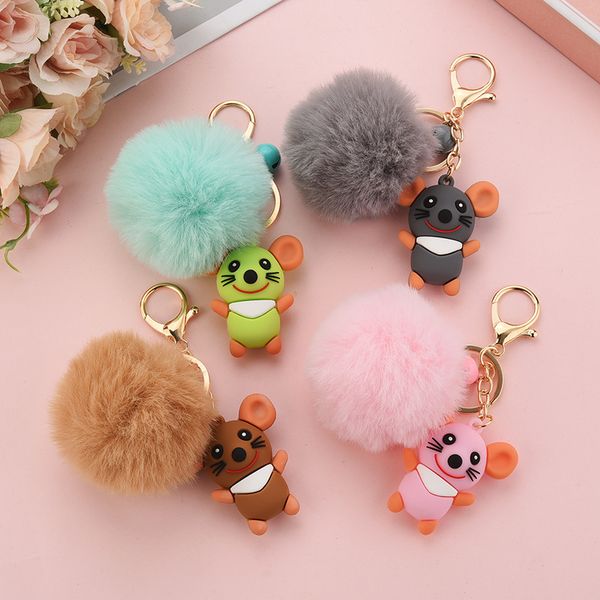 

2020 зодиак мышь кукла брелок мода волос мяч висит творческий дизайн эпоксидной смолы студент рюкзак ювелирные изделия кулон аксессуары, Silver