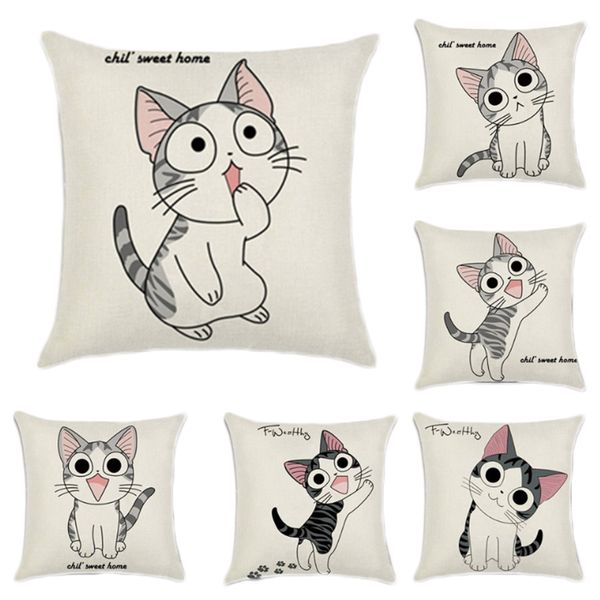 

прочный мультфильм кошка шаблон дышащий хлопок квадратная подушка чехол наволочка