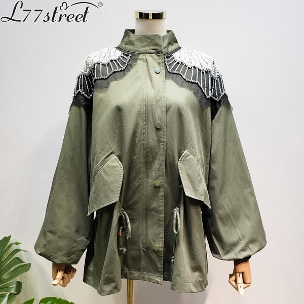 

l77street high street heavy work shoulder with diamond beaded loose lantern sleeve waist thin section party overcoming jacket, Black;brown