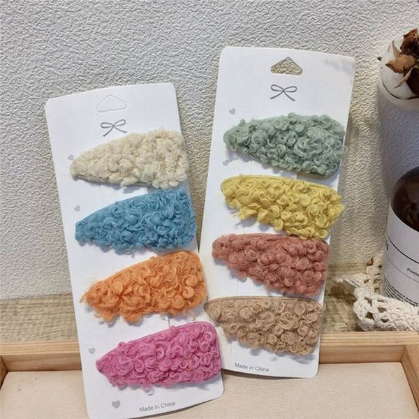 

women girls hair accessories winter lamb wool snap bb hair clips set for girls kids children barrettes hairpins, Slivery;white
