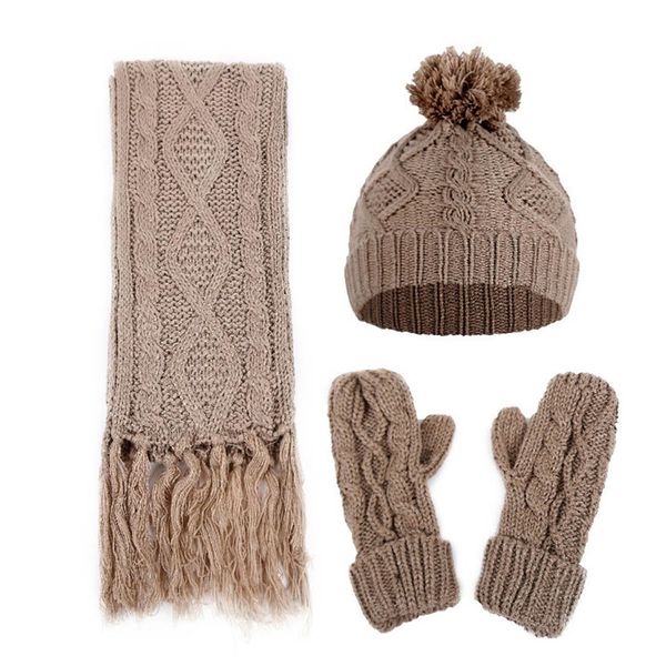 

knitted winter hats for women's hat scarf glove set 3 piece sets fashion twist stripes cap gorros bonnet wool beanie skullies, Blue;gray