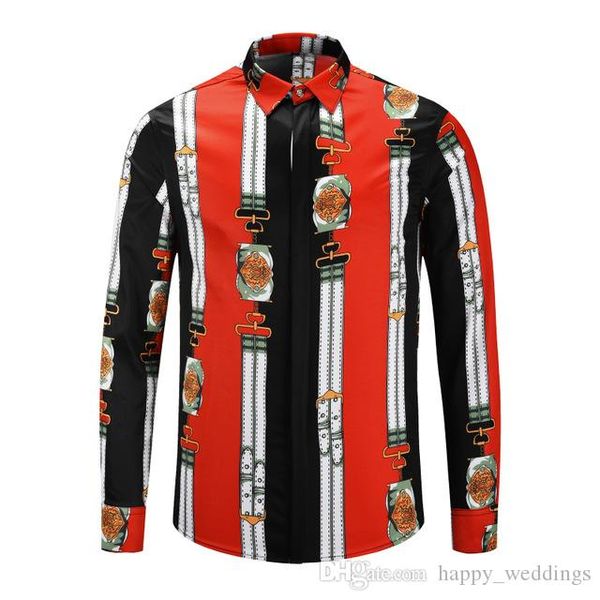 

new arrival luxury men shirt fashion striped shirts long sleeve 3d pattern print casual slim fit hawaiian shirt, White;black