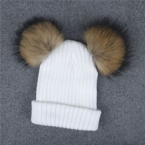 

new fashion women kids winter warm beanie hat wool knitted large fur pom double ball patchwork causal hats caps skullies, Blue;gray