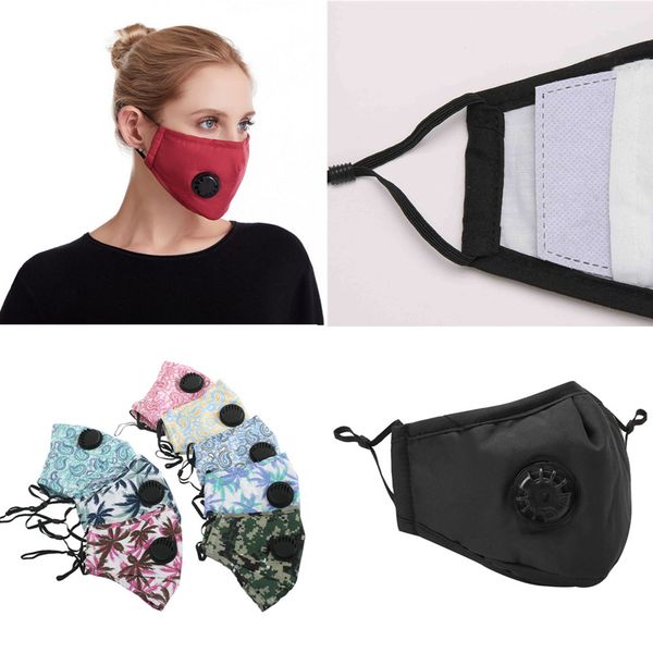 

kids adults cotton with breathing valve face mask pm2.5 designer masks for anti-fog and dust-proof cycling motor mask with 2pcs filter