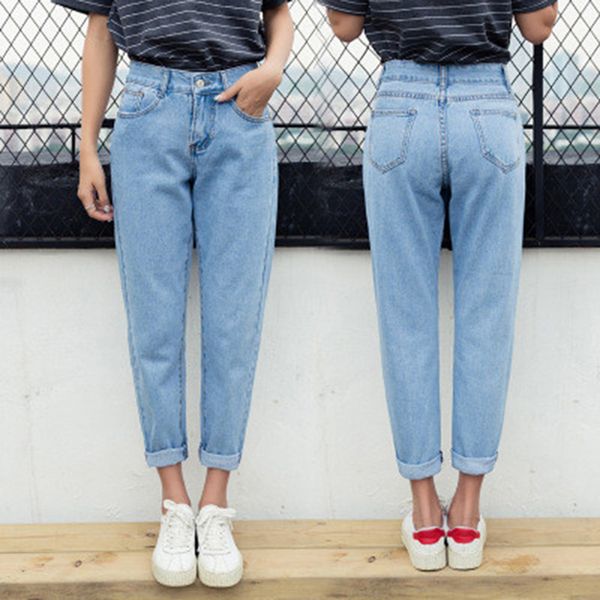

classic blue women high waist denim jeans vintage slim pencil jeans ankle-length denim women pants