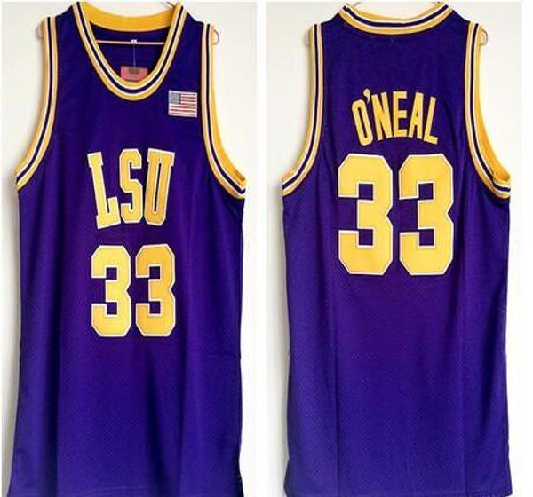 

men's NCAA College LSU Tigers #33 Shaq O'NEAL Purple yellow Basketball Jersey