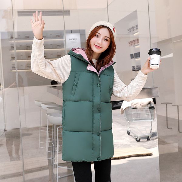 

thick autumn winter women waistcoat 2019new down cotton female vest warm medium-long hooded women vest fashion print letter h011, Black;white