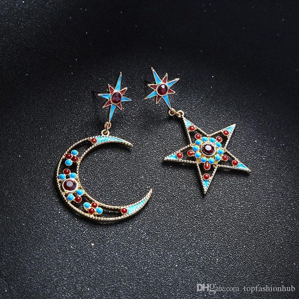 

women's european and american fashion hipster earrings christmas dripping oil and diamonds stars moon asymmetrical earrings