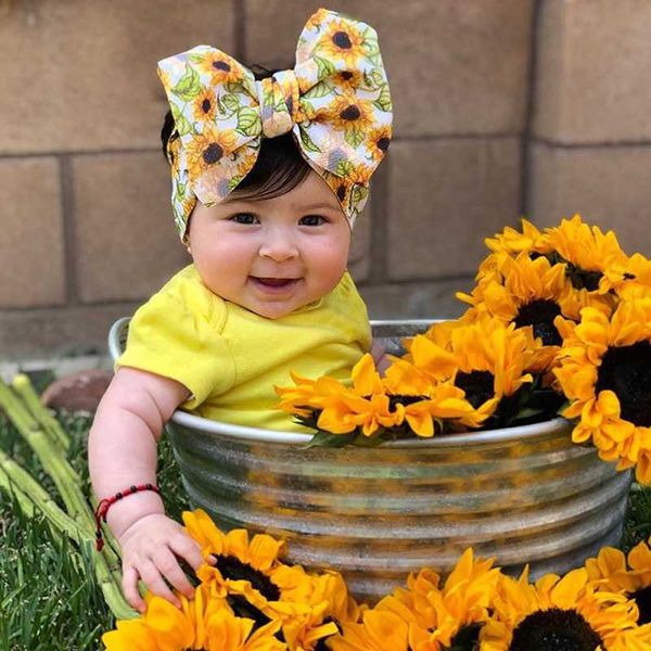 

big bowknot headwraps floral printed sweet printed hair accessories headbows lovely turban baby girls baby headbands, Slivery;white