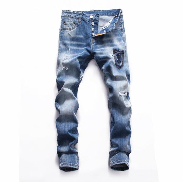 

горячая 2019 мужские рваные джинсовые рваные джинсы blue cotton fashion tight весна осень мужские брюки a8058