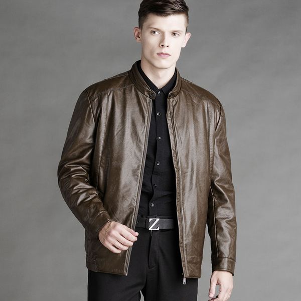 

2019 winter fashion men leather jacket soft woolen lining business pu leather jacket men 2 colors j9516-48878-a, Black