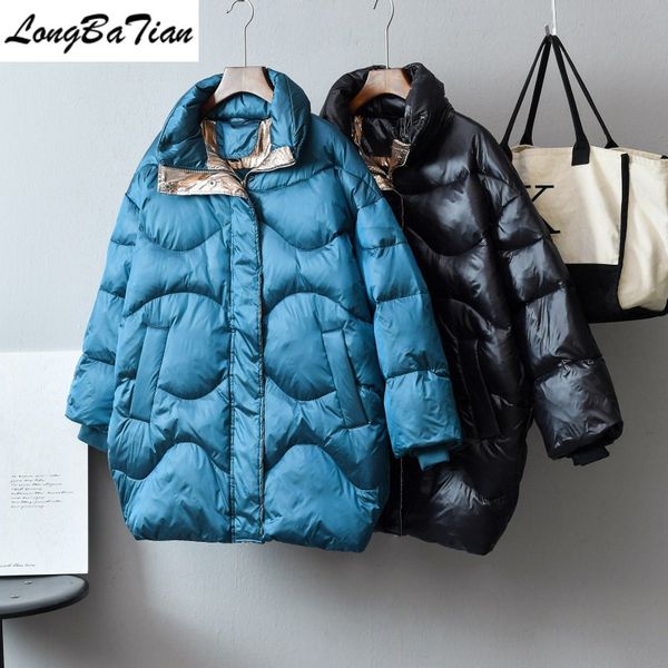 

new womens winter jackets medium long warm thicken parka 90% white duck down jacktes stand collar loose coats, Black