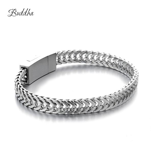 

pulseira masculina buddha bracelets silver tone link chain bracelets bangle for mens jewelry gift good quality ing, Golden;silver