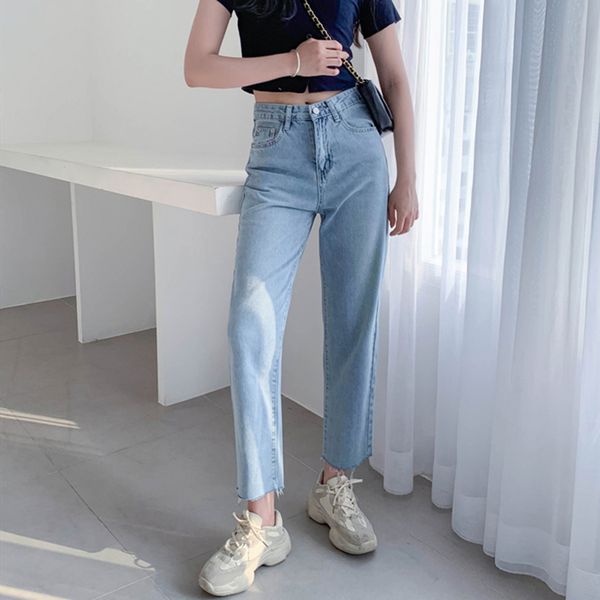

2020 году женщины джинсы свободного покроя прямо высокая талия брюки брюки для дамы гриле голеностопного длина, Blue