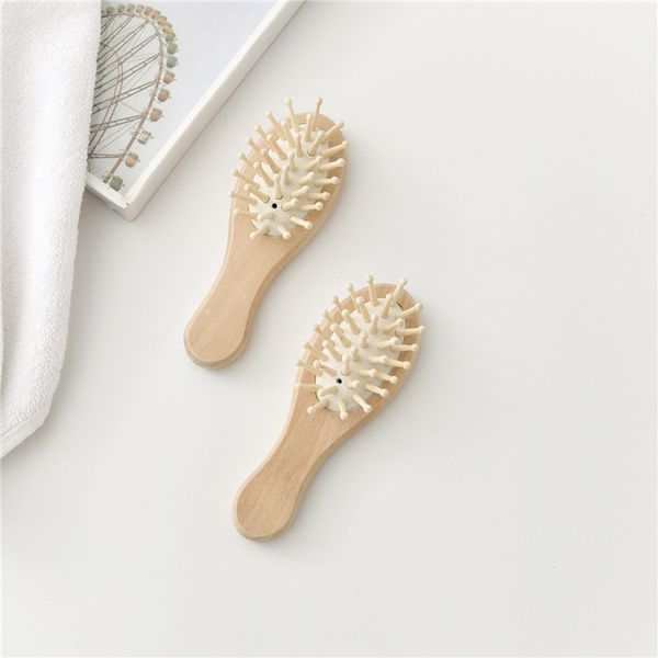 

1pc mini portable comb travel portable makeup mirror comb solid wood airbag massage anti-static gifts g0412, Silver