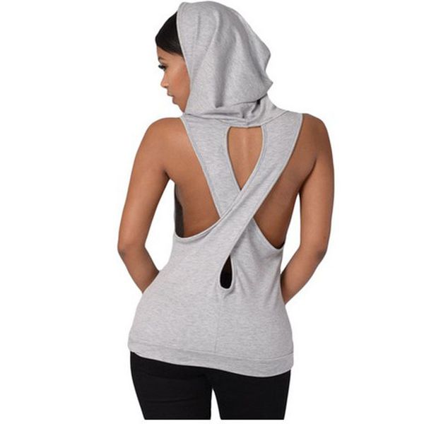 

women tank hooded back cross hollow street wear sleeveless vest summer pp800e, White