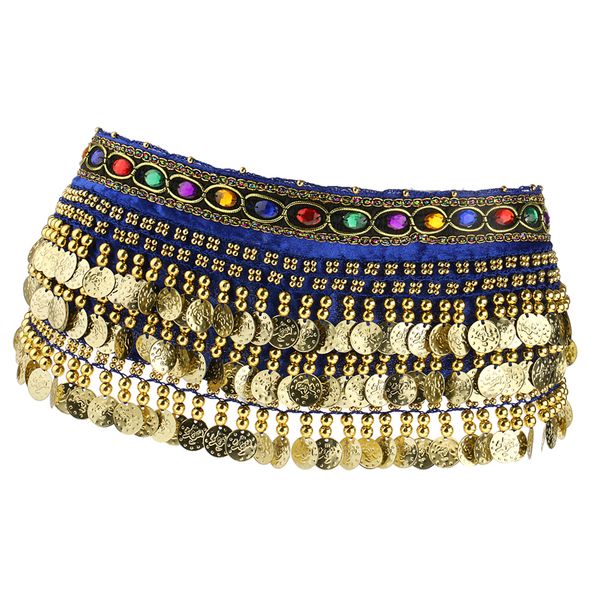 

ladies girls' belly dance belt hip scarf with gold coins dangle, Blue