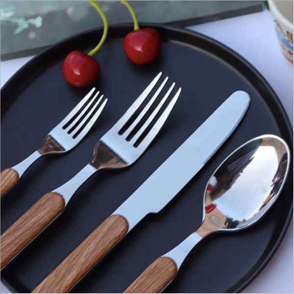 

глава из нержавеющей стали столовые приборы японский и корейский стиль нож вилка ложка подарочный набор имитация дерева зерна abs столовые п