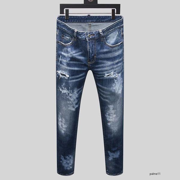 

mens designer jeans denim luxury softener skinny ripped pants the version navy old fashion italy brand bike new, Blue