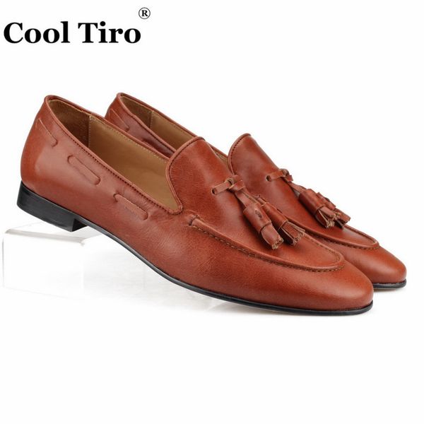 

cool tiro handmade tassels loafers slippers men moccasins brown genuine leather casual shoes formal wedding men dress shoes flat, Black