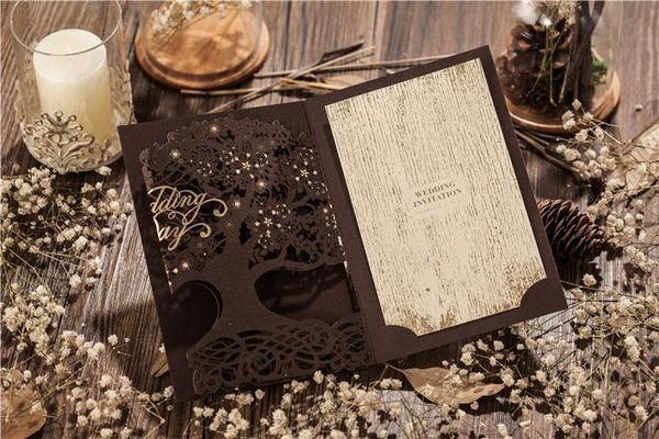 

wholesale- 50sets lot luxury cutout love tree wedding invitations cards engagement gatefold invites wedding favors