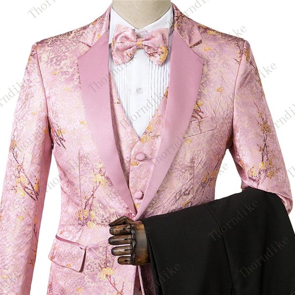 

cherry flower pink elegant suit men 2019 groom wedding tuxedo jacket+pants+vest slim fit 3 piece business wear suit, White;black