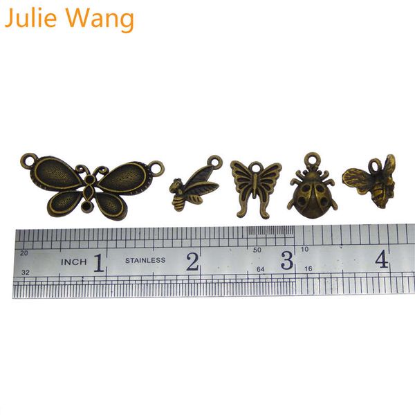 

julie wang 10pcs randomly mix butterfly dragonfly charms alloy insect antique bronze silver necklace bracelet jewelry making