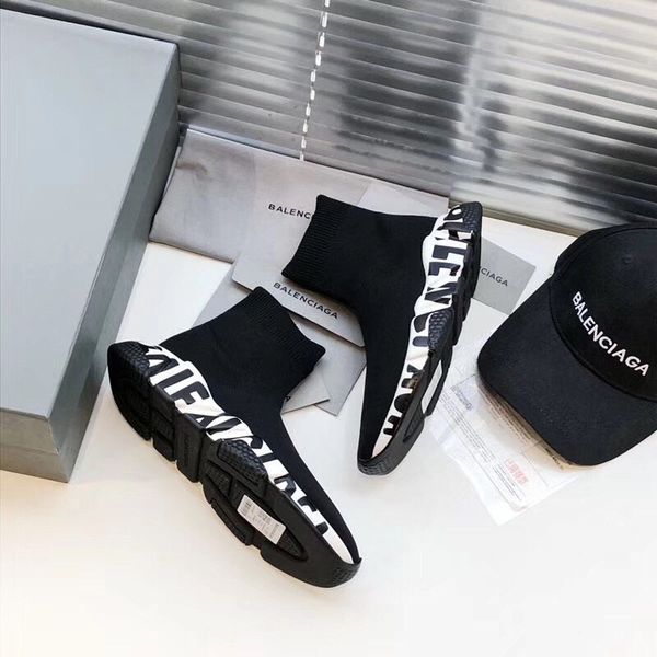 

r luxury casual shoes, fashion knitted stretch socks boots, pure black and white sole speed clear sole casual sneakers