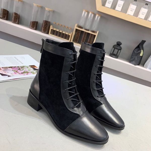 

high grade autumn new martin boots women's shoes british wind short tube wild motorcycle boots square head thick with ankle boots, Black