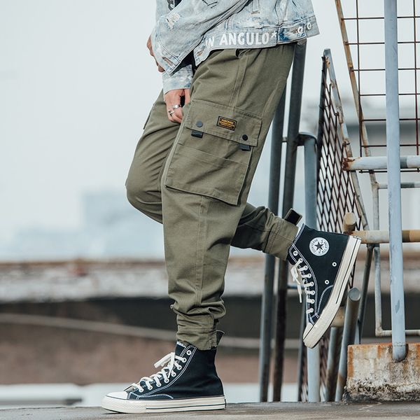 

men's pants japanese-style hip hop cargo male brand  trousers trend beam feet harlan casual youth, Black