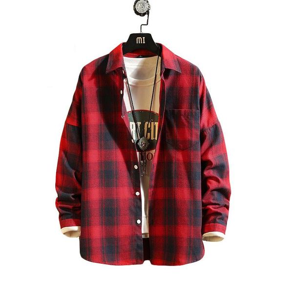 

2019 men's 100% cotton casual plaid shirts pocket long sleeve slim fit comfortable brushed shirt leisure styles shirt 3xl